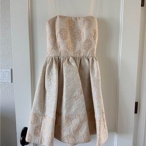 Strapless Cream Floral Jacquard Cocktail Dress